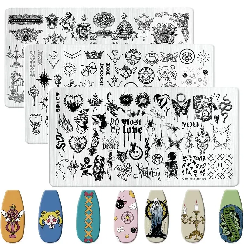 Color: Blue - Cartoon Animal Nail Art Templates Stamping Plate Palace style Design Flower Glass Temperature Lace Stamp Templates Plates Image