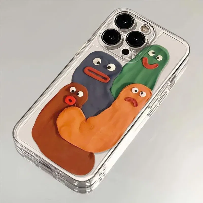 Color: Beige, Material: Genuine leather - Funny Silly Putty Phone Case For iPhone 11 12 13 14 15 16 Pro Max XR X XS Mini 8 7 Plus SE 2020 Fashion Clear Case