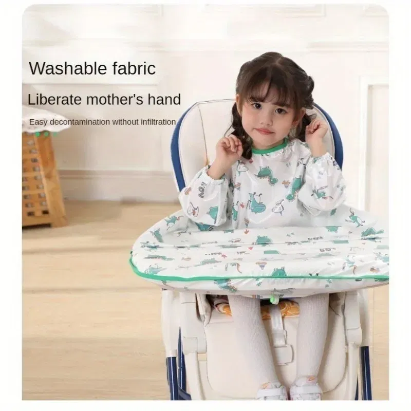 Color: GRAY - MOOZ Waterproof Eating Smock Infant Toddler Baby Cartoon Long Sleeve Art Apron Feeding Bib for Boys Girls Soft Baby Bibs Clothes