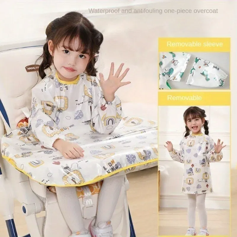 Color: GRAY - MOOZ Waterproof Eating Smock Infant Toddler Baby Cartoon Long Sleeve Art Apron Feeding Bib for Boys Girls Soft Baby Bibs Clothes