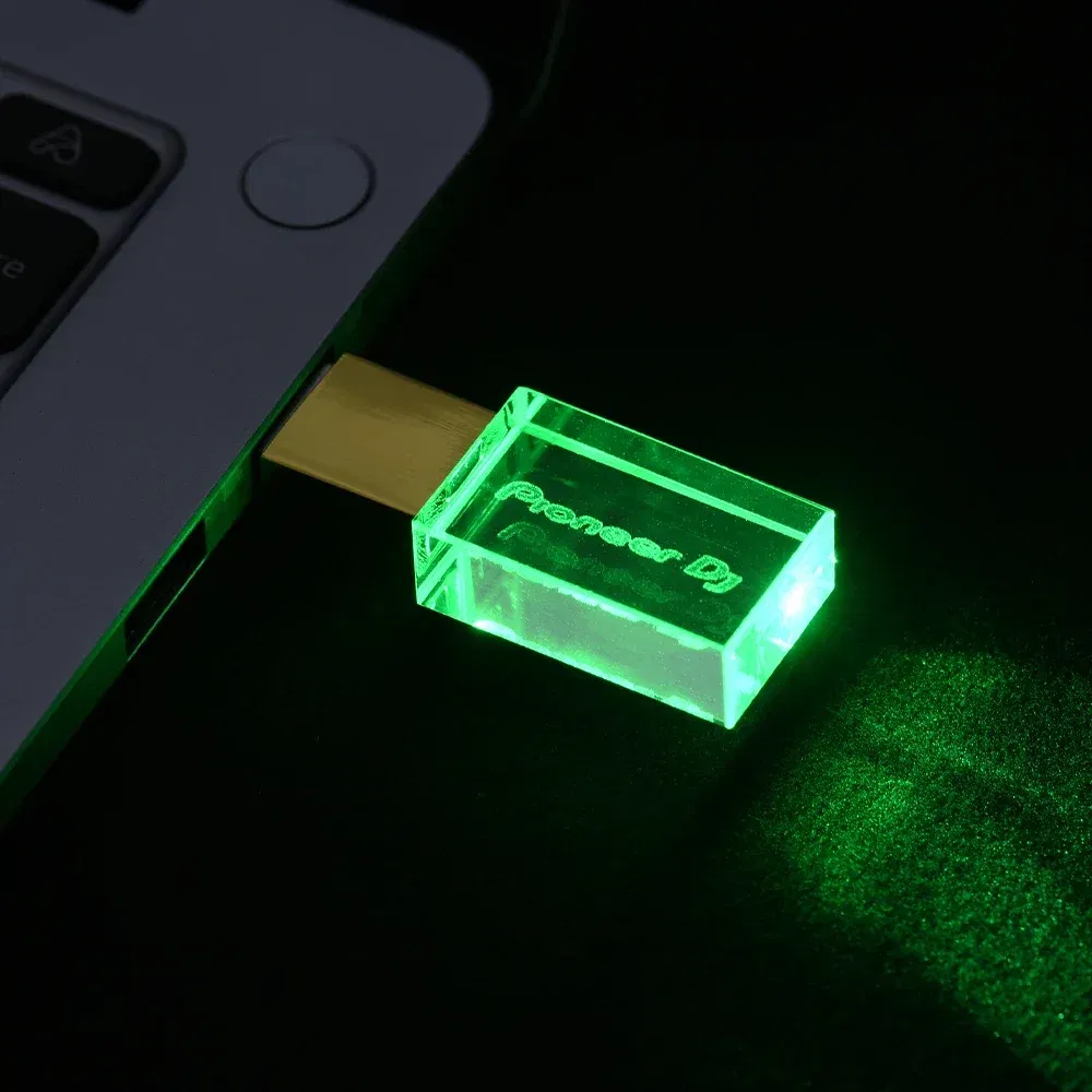 Color: green, Capacity: 16 GB - JASTER Luminous USB drive Gold Lid Crystal USB Flash Drive 128GB Pendrive 64GB Colorful LED Memory Stick 16GB with Pioneer DJ
