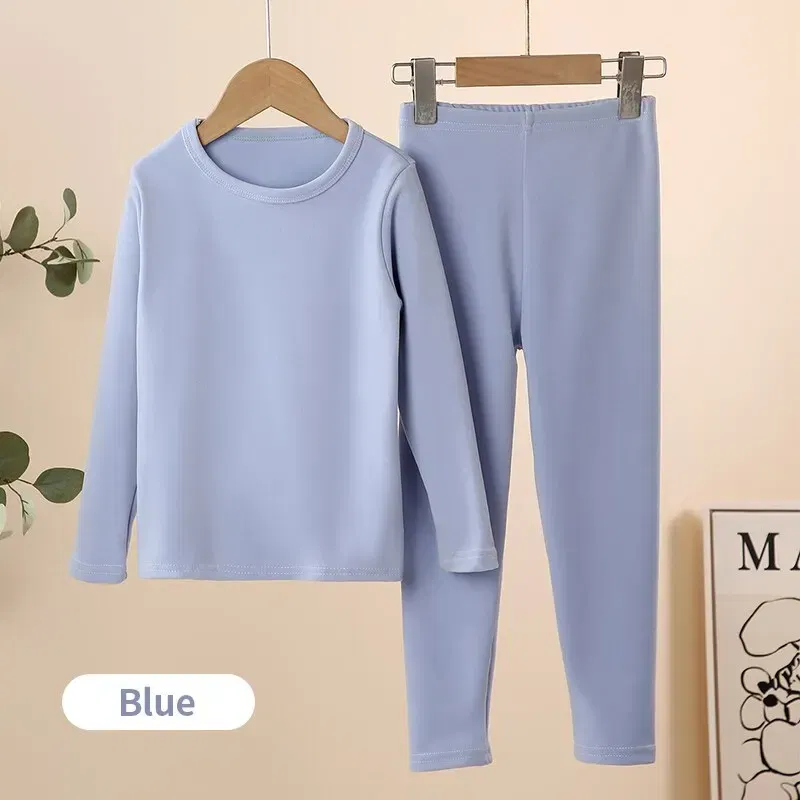 Color: SKY BLUE, Kid Size: 15 - 2-Piece Children's Thermal Underwear Suit boys' Autumn Clothes And Trousers Padded Cotton Sweater Girls' Casual Joker Home Cloth