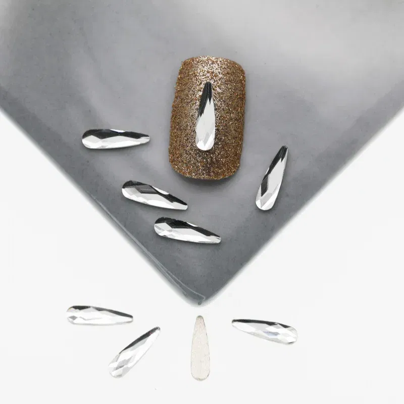 Color: Jade green - Top Quality Crystal Raindrop Shape 20pcs/Pack Non Hotfix Nail Art Rhinestone Super Bright Glass Strass 3D Nail Art Decoration