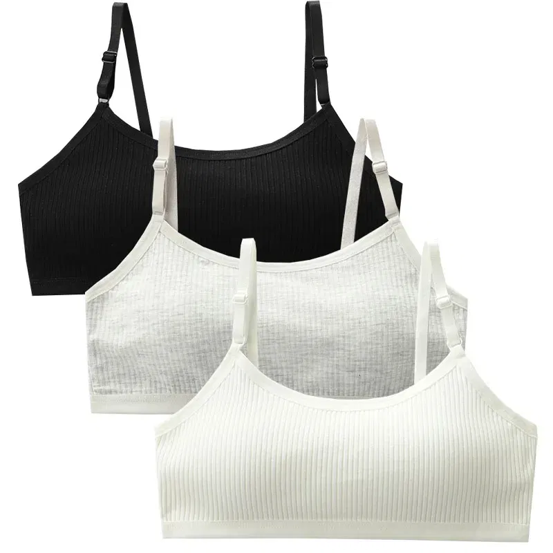 Color: Gold, Kid Size: 2T - 3pcs Cotton Children Innerwear Girls Bras Removable Sponge Cup Puberty Students Training Bras Breathable Teenage Girl Brassieres