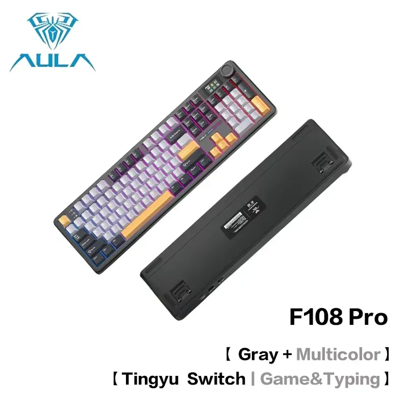 Color: Khaki - AULA F108 Pro Mechanical Keyboard Three-mode Bluetooth /2.4G/ Wired Customized Full-key Hot-swapable Gasket Structure RGB Light