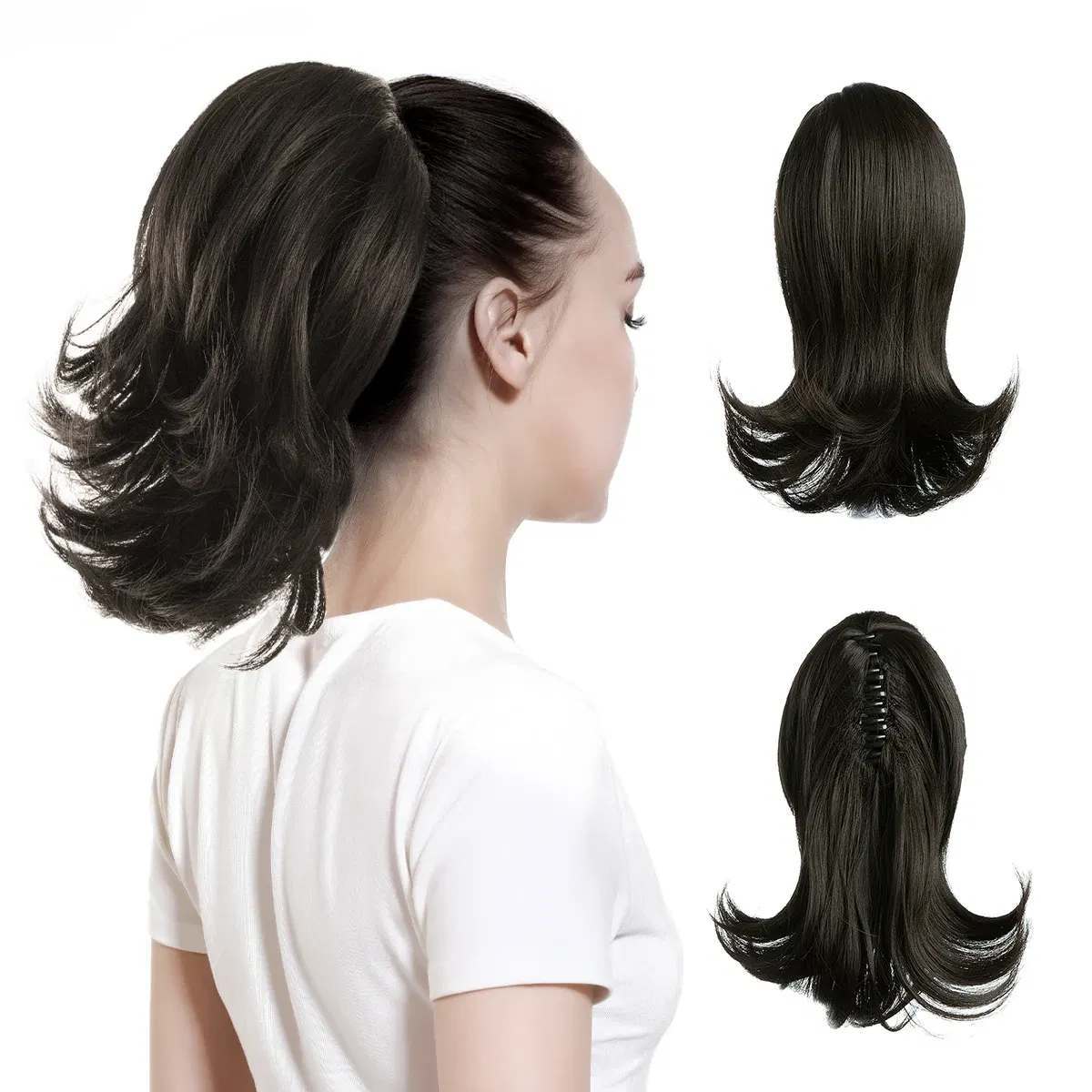 Color: #4, Stretched Length: 12inches - Synthetic Claw Clip In Ponytail Hair Extensions Hairpiece Horse Tail Fake Hair Wavy Blonde False Pigtail With Elastic Band