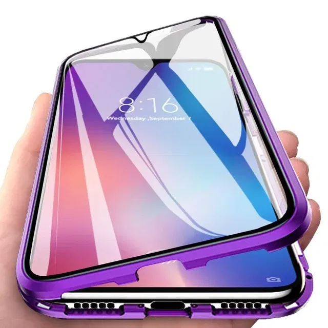 Color: PURPLE, Bundle: Case & Screen Protector, Material: Plastic - 360 ?°Full Protection Metal Frame Magnetic Case For OPPO Reno 10 11 Pro 7 4G 7 Z 8 Lite 8Z 5G Double-Sided Glass Cover Cases