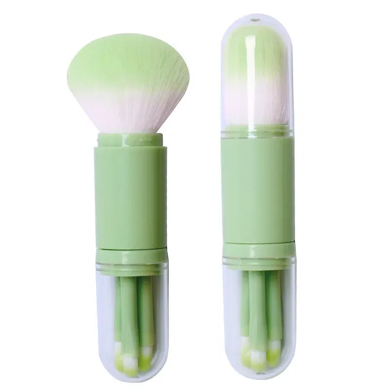 Handle Color: green - 4pcs/set 4 In 1 Telescopic Makeup Brush Portable Travel Makeup Brushes Set Eyeshadow Loose Powder Mini Makeup Brush Beauty Tools