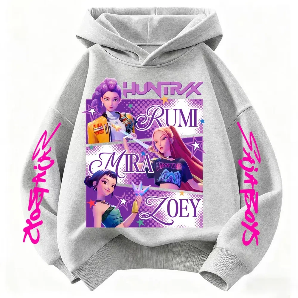 Color: Pink, Kid Size: 4T - KPop Demon Hunters Huntrix Hoodie Kids Clothes Princess Girls Clothing Fashion Boys Clothes Spring Autumn Sweatshirt Child Tops