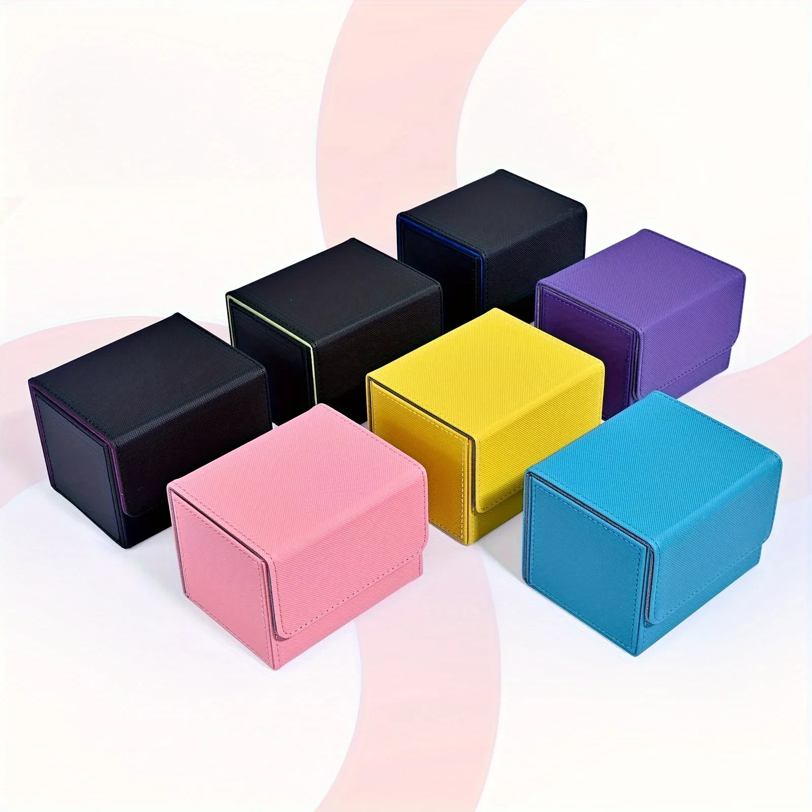Color: black - Card Deck Box , Card Storage Box Fits 100 single  Sleeved Cards, PU Leather Strong Magnet Card Deck Case for TCG Cards