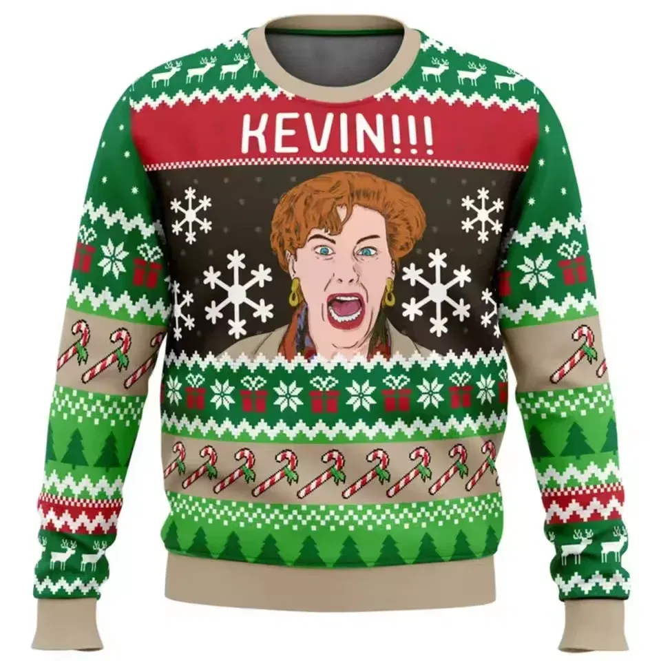 Color: Red, Size: XXXL - Home Alone Ugly Christmas Sweater Men Women Pullover Hot Sale Round Neck Long Sleeve Top Christmas Clothing 3D Funny Printed