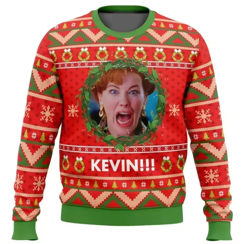 Color: Red, Size: XXXL - Home Alone Ugly Christmas Sweater Men Women Pullover Hot Sale Round Neck Long Sleeve Top Christmas Clothing 3D Funny Printed