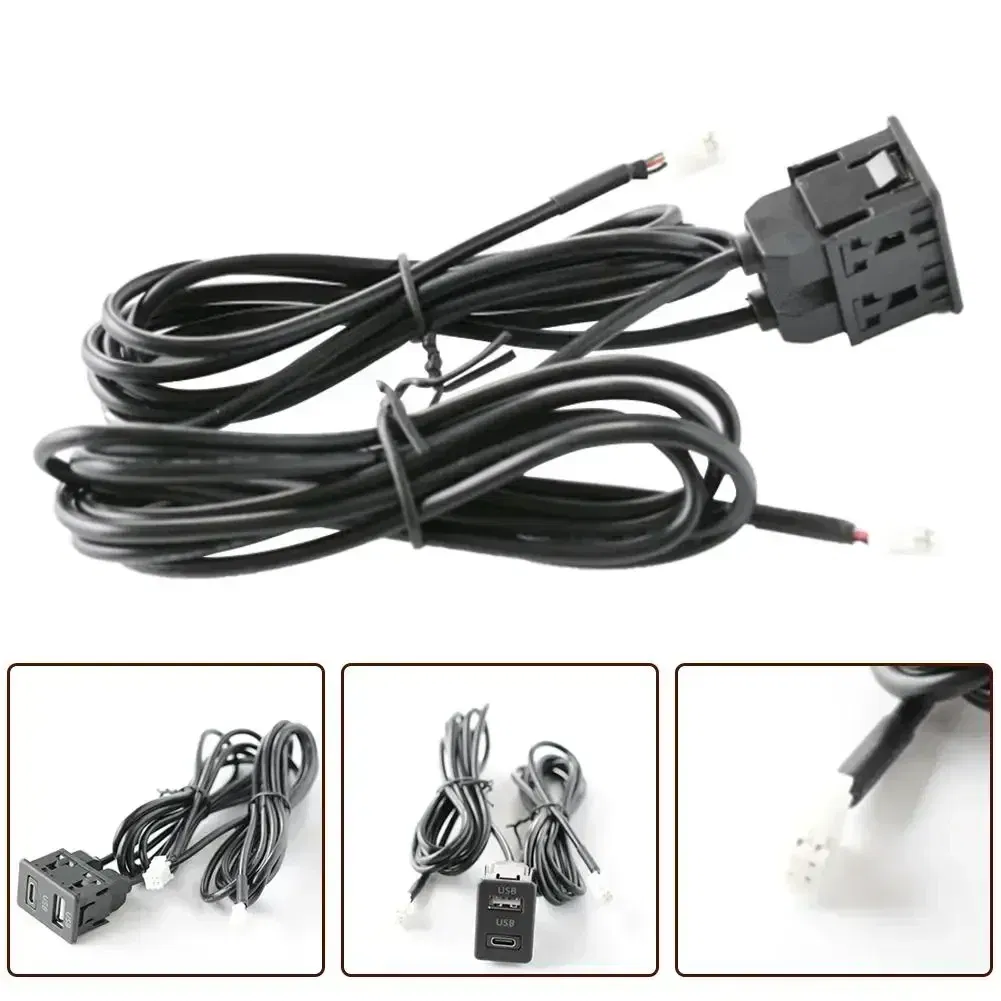 Car USB+TYPE-C Socket Base Port Panel Interface Extension 145cm Cable Adapter Multimedia Head Unit Replace 4pin 6pin Line
