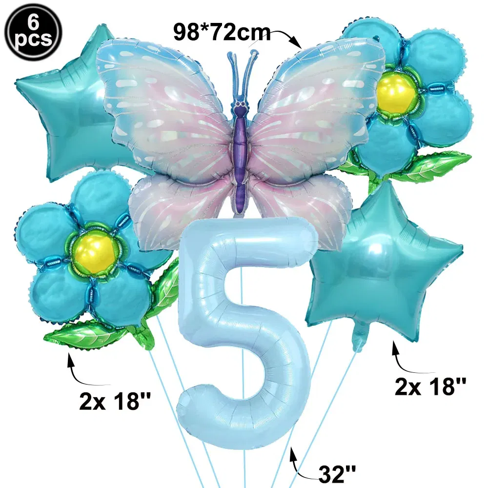 Color: WHITE - Butterfly Balloon Set 32/40inch Number Balloon Princess Garden Decoration Girl Fairy Birthday Party Balloon