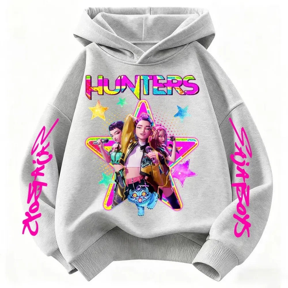 Color: Beige, Kid Size: 5 - KPop Demon Hunters Huntrix Girls Sweatshirts Spring Fall Boys Children Hoodies Long Sleeves T-shirt Jacket Toddler Kids Clothes