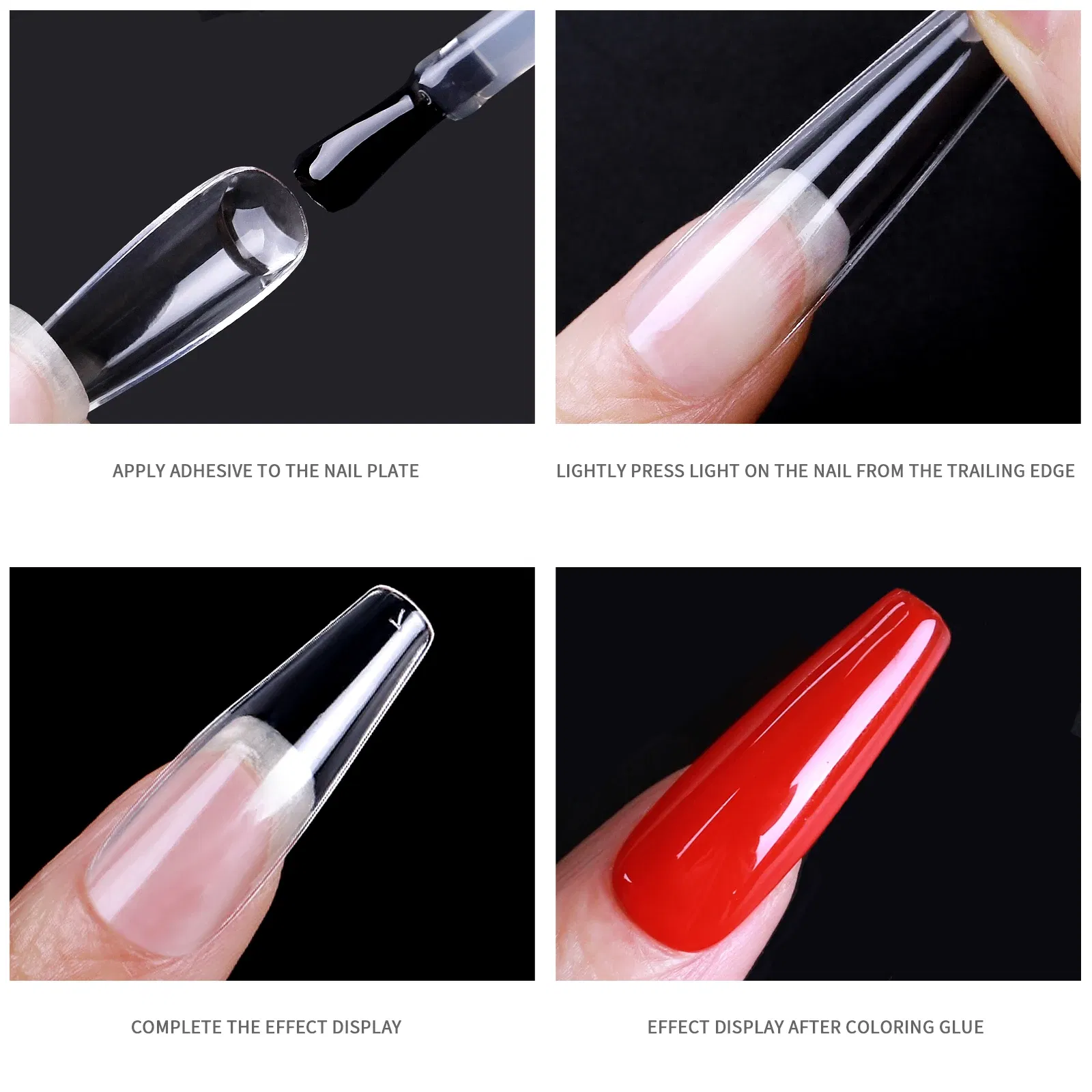 Color: GRAY - 1 Box Clear Acrylic Long Fake Nails Capsules Almond French Coffin Full Half Cover False Nails Artificial Nail Soft Gel Tips