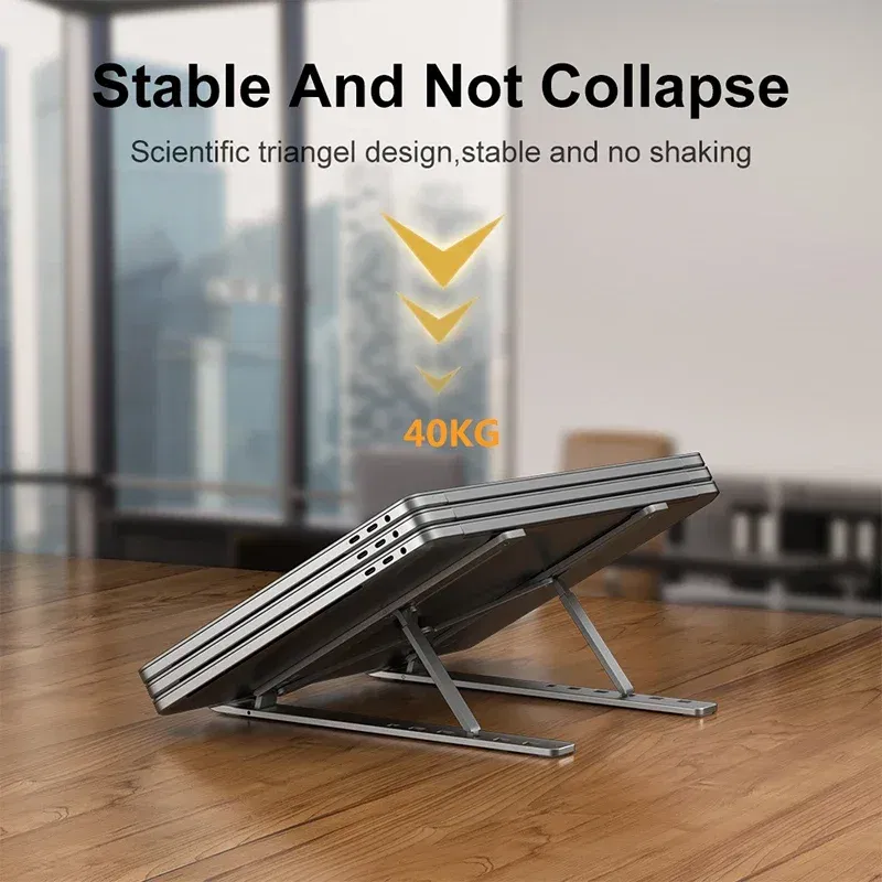 Color: Silver - Aluminum Alloy Laptop Holder Stand Adjustable Foldable Portable for Notebook Computer Bracket Lifting  Non-slip Holder