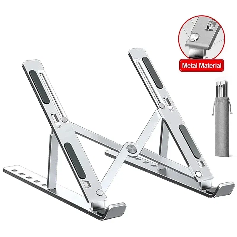 Color: Silver - Aluminum Alloy Laptop Holder Stand Adjustable Foldable Portable for Notebook Computer Bracket Lifting  Non-slip Holder