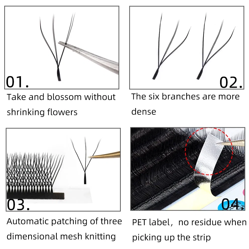 Color: Brushed Chrome, Curl: C, Thickness: 0.07mm, Length: 10mm - Yelix Cilios 5D W Shape Eyelash Extensions 4D/6D Premade Volume Fans Natural Soft Automatic Flowering Lash Makeup Supplies