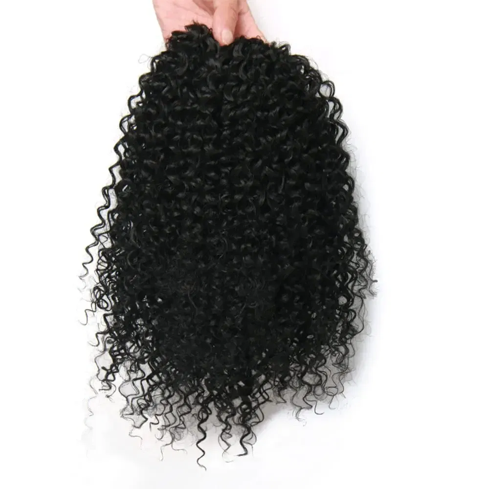 Color: #1B, Stretched Length: 20inches - Synthetic Short Afro Kinky Curly Ponytail Hair Piece for African American Ponytail Extension Afro Kinky Curly Ponytail for Women