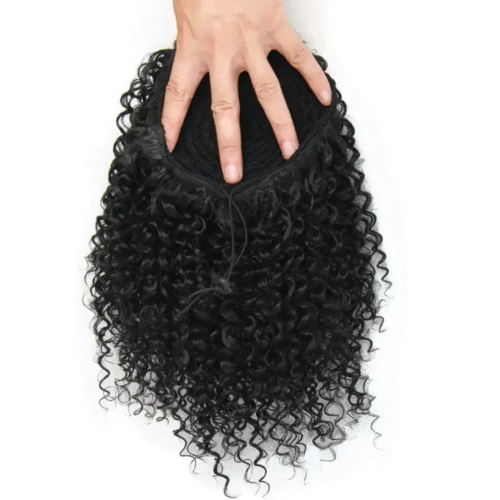 Color: #1B, Stretched Length: 20inches - Synthetic Short Afro Kinky Curly Ponytail Hair Piece for African American Ponytail Extension Afro Kinky Curly Ponytail for Women