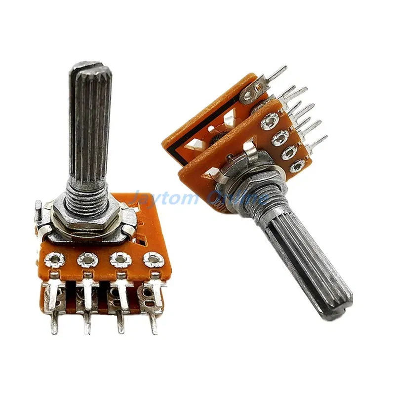 Color: Brown - 1PC WH-148 Audio Volume Potentiometer Switch Dual 8-pin With Center Tap B50K B100K 25mm