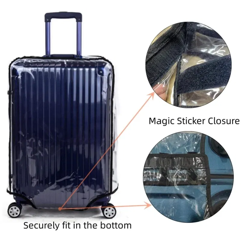 Color: Beige - New 20-30inch Luggage Cover Transparent Protector Waterproof Thickened Suitcase Cover PVC Rolling Cover for Traveling Suitcase