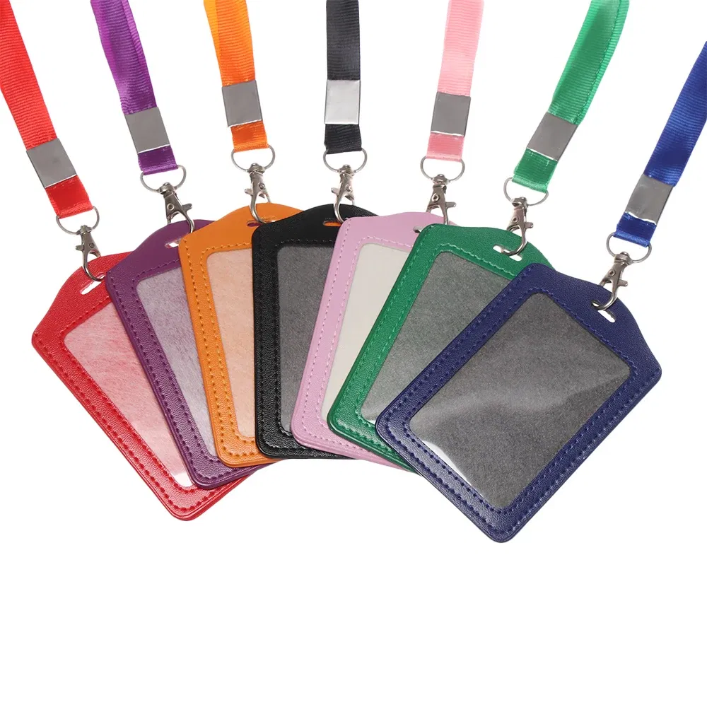 Color: WHITE - Unisex Work Card Holders With Lanyard PU Bank Card Name Credit Card Holders Card Bus ID Holders Identity Badge With Neck Strap