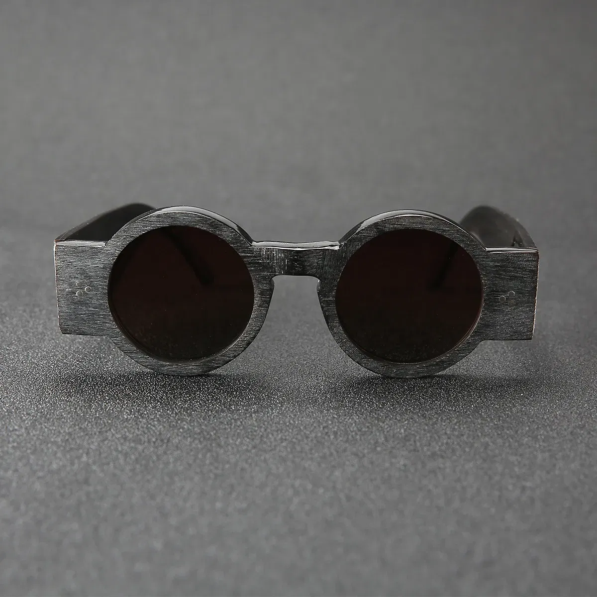 Frame Color: Dark purple, Ships From: CHINA - Punk style retro personality round frame rough matte wide temple sunglasses frame buffalo horn material handmade custom