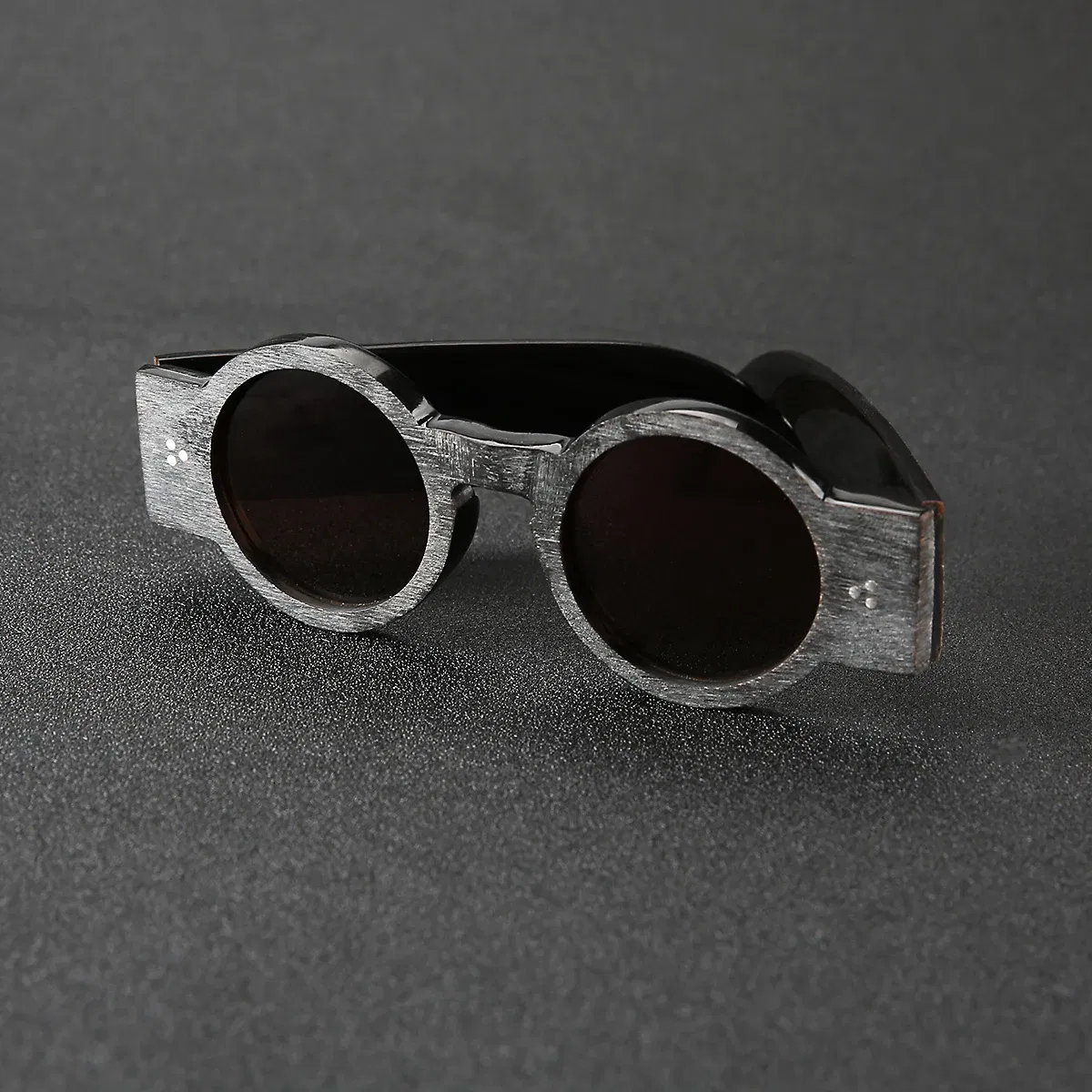 Frame Color: Dark purple, Ships From: CHINA - Punk style retro personality round frame rough matte wide temple sunglasses frame buffalo horn material handmade custom