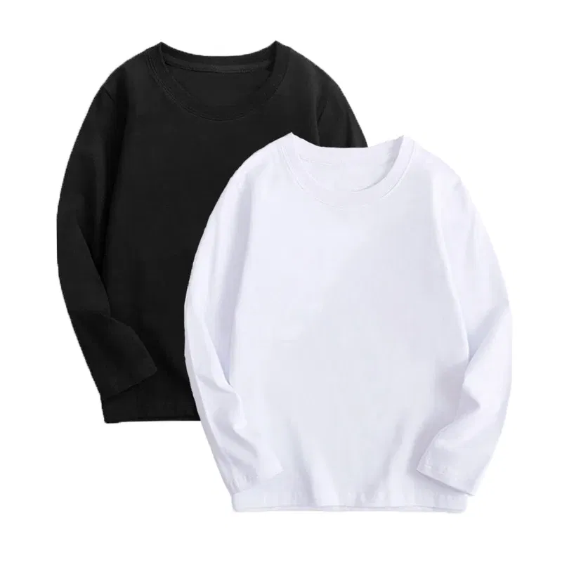 Color: GRAY, Kid Size: 4T - Black White Basic Cotton T-shirt for Boys Girls Clothes Children's Long Sleeve Solid Tops Kids 2 to 14 Years Leasure Wear Tshirt