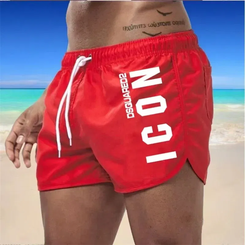 Color: Red, Size: XL - Summer men's luxury beach pants clothing quick dry gym jogging sexy shorts vacation casual swimming trunks