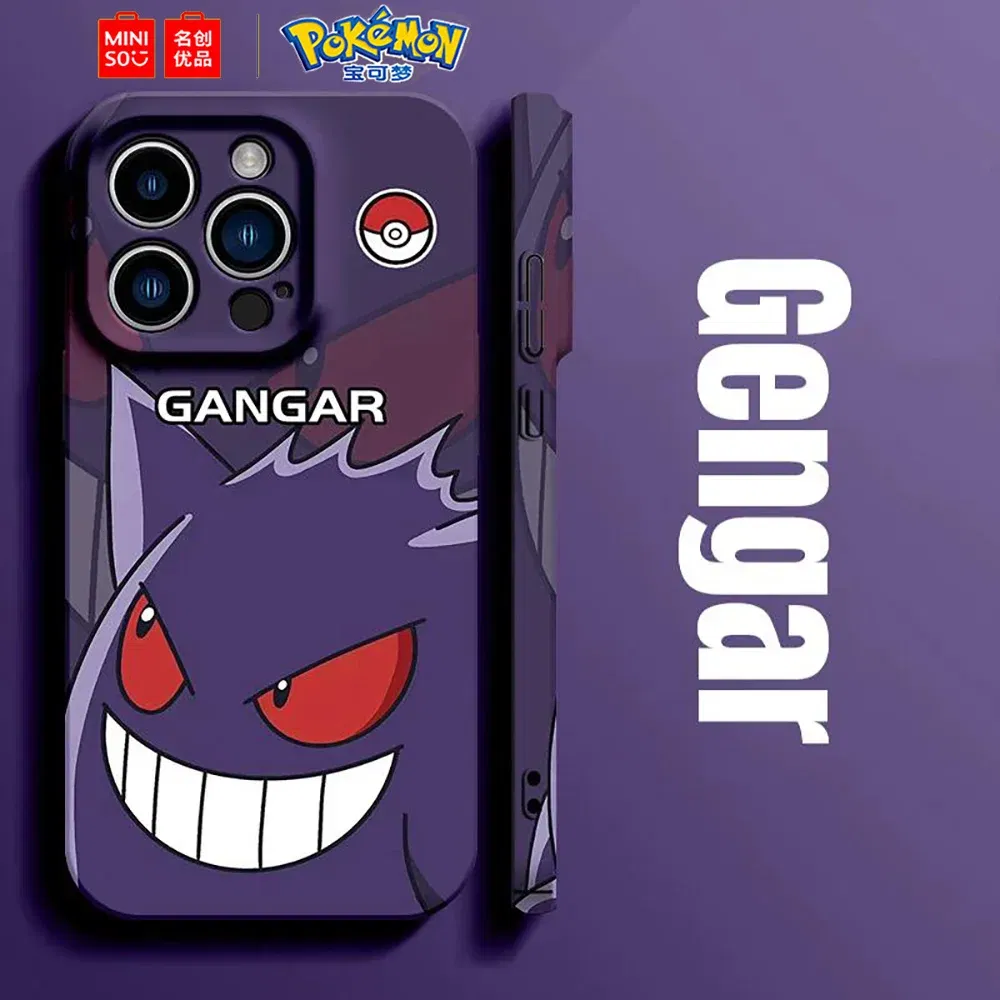 Color: Brown, Material: EVA - Miniso Pokemon Collaboration Pikachu Gengar Phone Case For iPhone 15 14 13 11 12 16 Pro Max Plus X XR Girl Silicone Phone Case