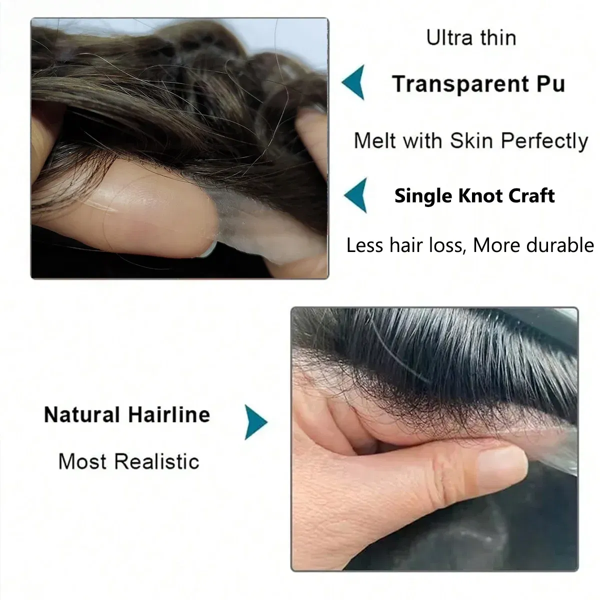 Poly Skin Toupee for Men Human Hair Pieces hair replacement System for Men Thin skin PU hair prosthesis