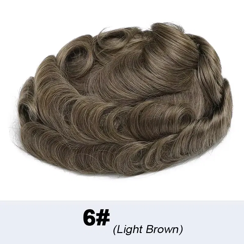 Toupee Color: 6#, Toupee Density: 120%, Length: 6 inches, Toupee Size: 8x10, Toupee Design: free - Poly Skin Toupee for Men Human Hair Pieces hair replacement System for Men Thin skin PU hair prosthesis