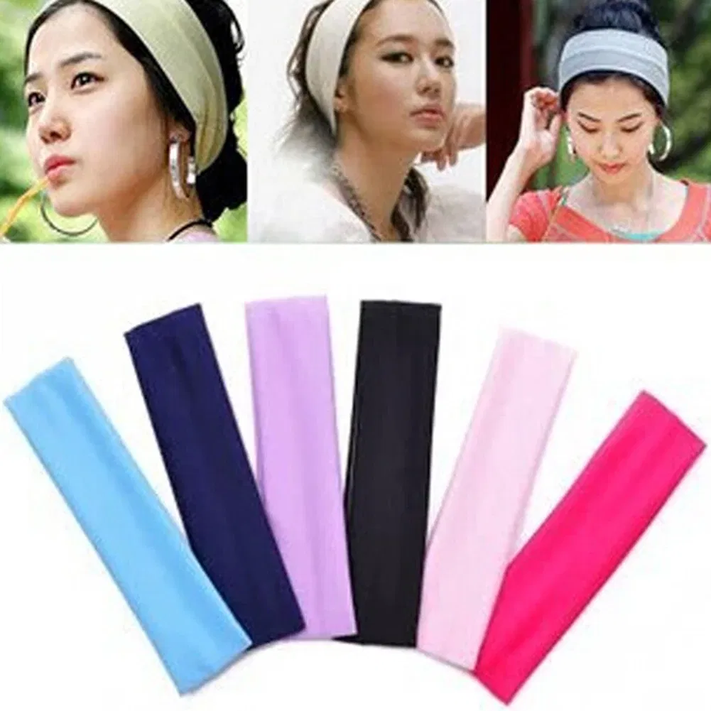 Color: Pink - Fashion Sports Headbands For Women Solid Elastic Hair Bands Running Fitness Yoga Hair Bands Stretch Makeup Hair Accessories Hot