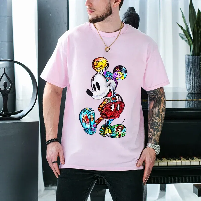 Color: Blue, Size: S - Disney Couples Mickey Mouse Minnie Print T-shirt Couples Men's and Women's Cotton Short Sleeve Casual Tops