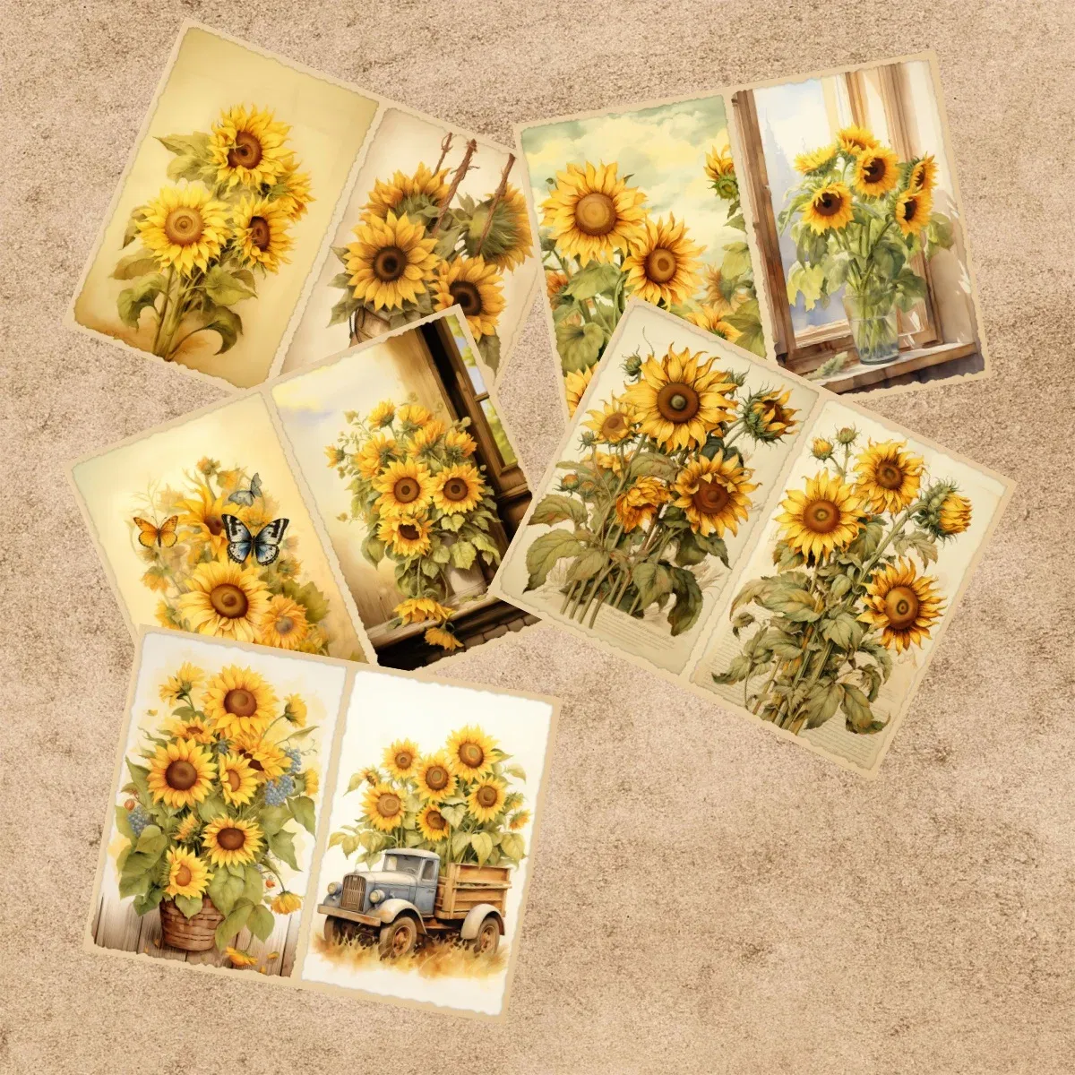10 Sheets A5 Size Autumn Sunflower Sunset Background Vintage Grunge Journal Planning Scrapbooking