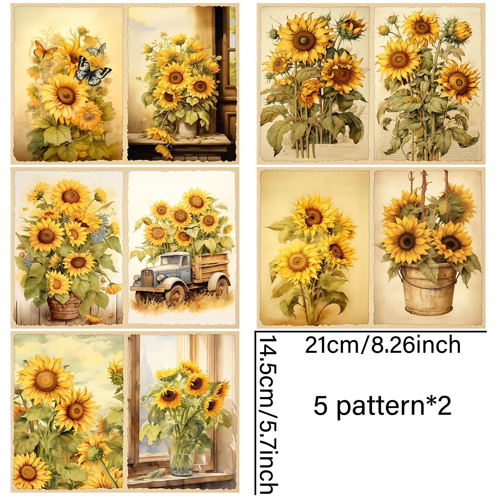 10 Sheets A5 Size Autumn Sunflower Sunset Background Vintage Grunge Journal Planning Scrapbooking