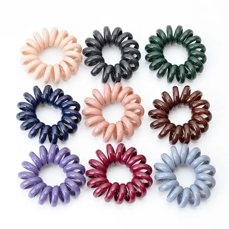 Color: GRAY - High Elasticity Telephone Coil Hairbands Women Spiral Hair Ties Girl Hair Ring Rope Solid Color Hair Accessories Ponytail Holder