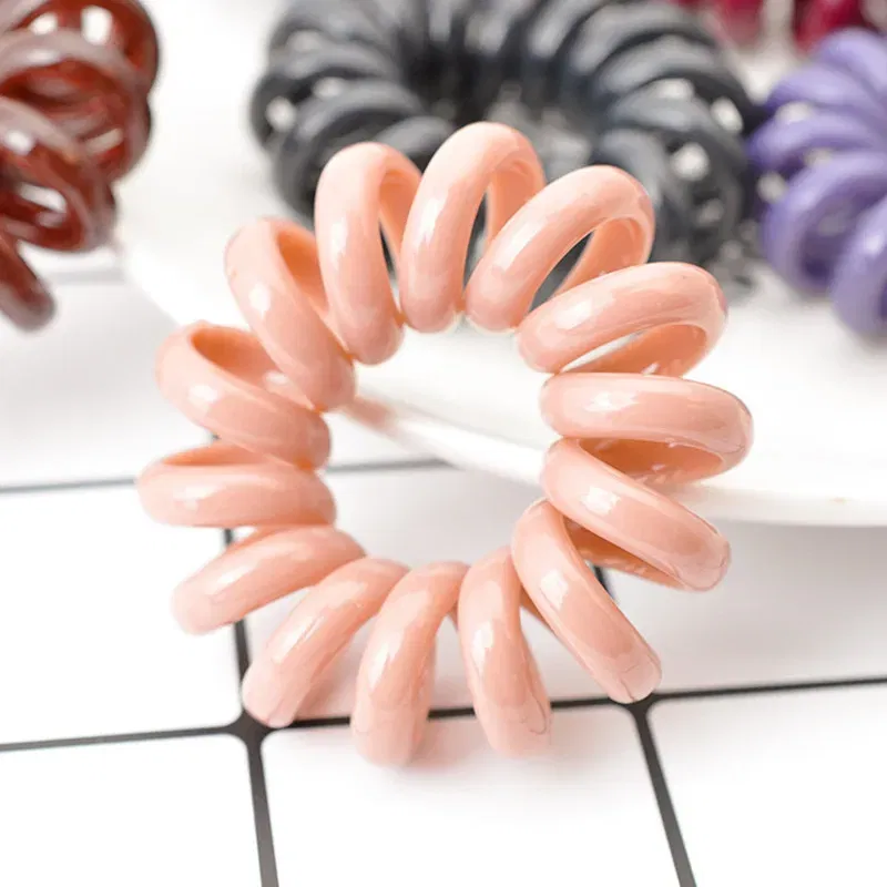 Color: GRAY - High Elasticity Telephone Coil Hairbands Women Spiral Hair Ties Girl Hair Ring Rope Solid Color Hair Accessories Ponytail Holder