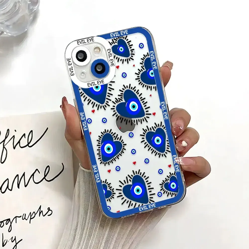 Color: SKY BLUE, Material: PU - Blue Evil Eye Phone Case For Samsung Galaxy S10 S20 S21 S22 S23 S24 FE Plus Ultra Note 20 Transparent TPU Case