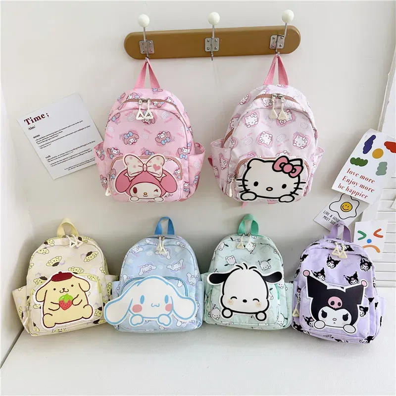 Color: Brown, Size: 12 inches - Sanrioed Anime Hello Kitty Cinnamoroll My Melody Kuromi Cute Kid Backpack Kawaii Cartoon Leather Mini School Bag Holiday Gift