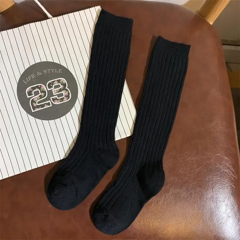 Color: black, Size: 7-9T - Baby Long Socks Over The Knee Little Girls Solid Cotton Socks Spring Autumn Long Crew Socks