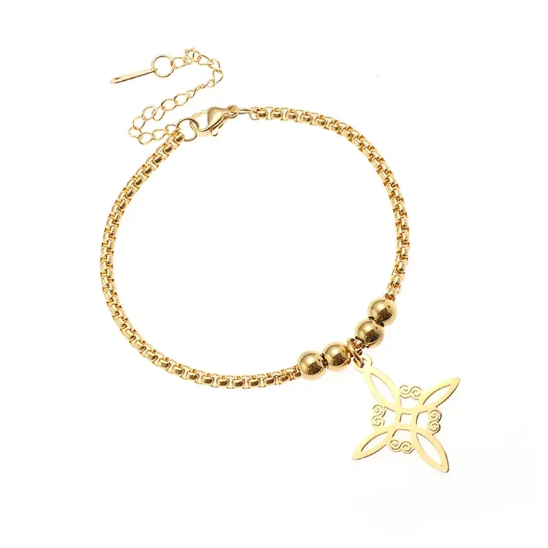 Metal color: Gold-color - Witch Knot Cuff Stainless Steel Pagan Witchcraft Symbols Magic Knot Women\'s Good Luck Amulet Bracelet Celtic Knot Bracelet