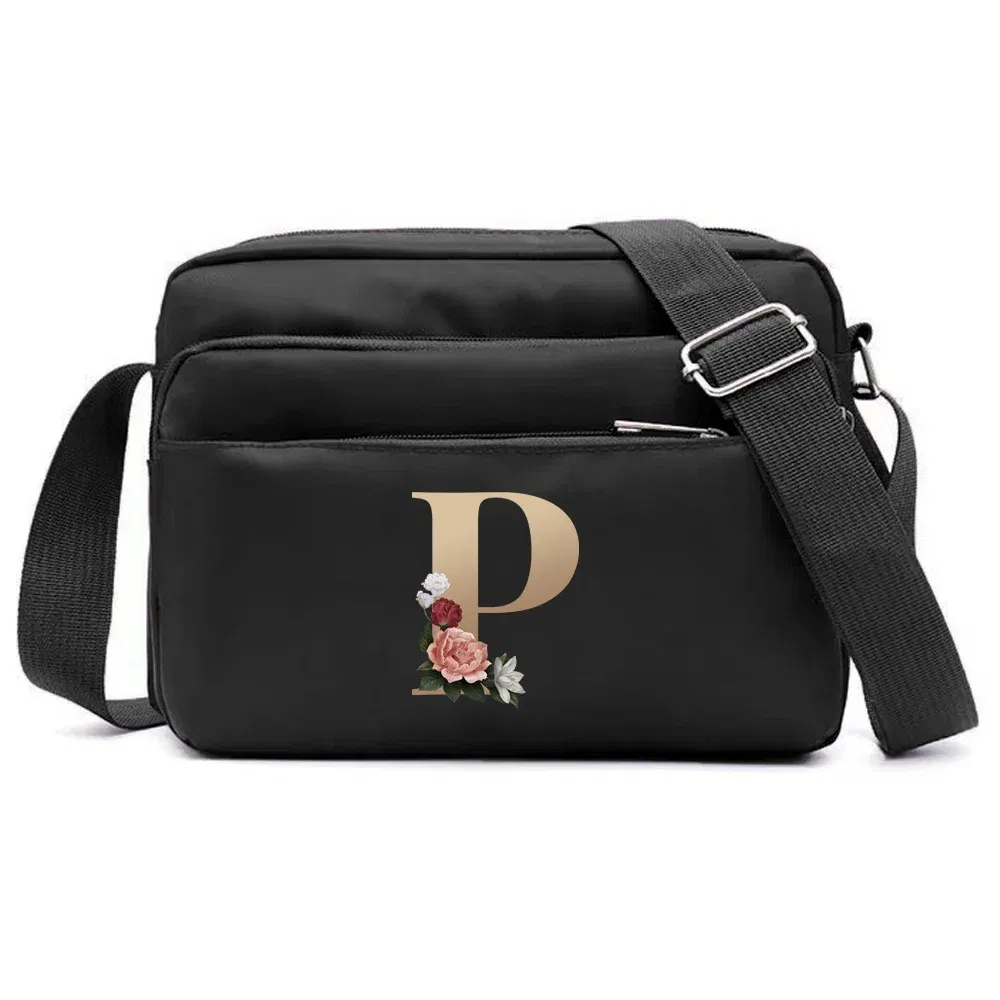 Color: PURPLE - New Fashion Multi-layer Travel Leisure Simple Storage Bag Black Gold Letter Series Printing Pattern One Shoulder Crossbody Bag