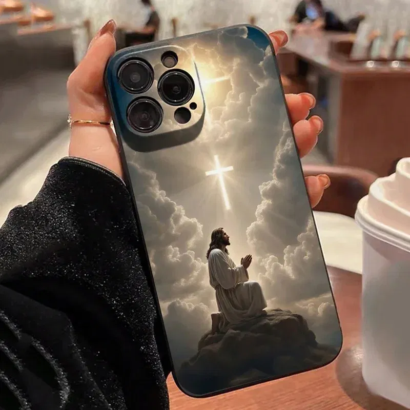 Color: Beige, Compatible-Phone Models: For iPhone 14 Pro - Jesus Cross Painted Phone Case For iPhone 16 15 14 13 12 11 Pro Max XS X XR 7 8 Plus Mini SE 2020 2022