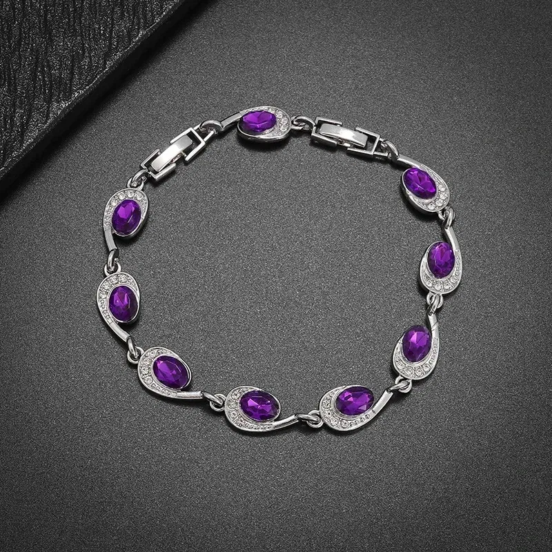 Metal Color: Red - Fashion Exquisite Color Crystal Inlaid Ladies Charm Bracelet Engagement Wedding Jewelry