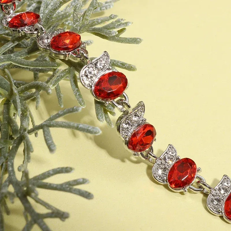 Metal Color: Red - Fashion Exquisite Color Crystal Inlaid Ladies Charm Bracelet Engagement Wedding Jewelry