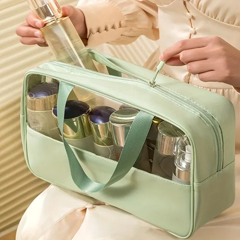 Color: Red, Ships From: CHINA - 3 Pcs Portable Transparent Cosmetic Bag Set, Makeup Organizer Bags With Zipper And Handle, Fashionable Women's Travel Toiletry